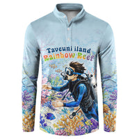 Fiji Taveuni Rainbow Reef Button Sweatshirt Scuba Diver Vibrant Undersea Coral Garden Watercolor TS04 Blue - Polynesian Pride