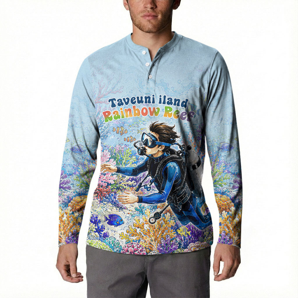 Fiji Taveuni Rainbow Reef Button Sweatshirt Scuba Diver Vibrant Undersea Coral Garden Watercolor TS04 - Polynesian Pride