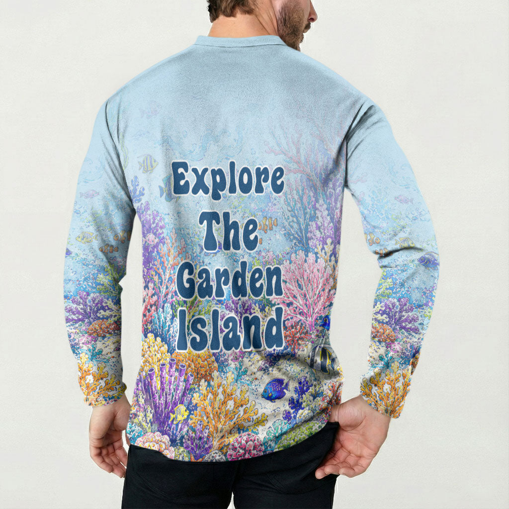 Fiji Taveuni Rainbow Reef Button Sweatshirt Scuba Diver Vibrant Undersea Coral Garden Watercolor TS04 - Polynesian Pride