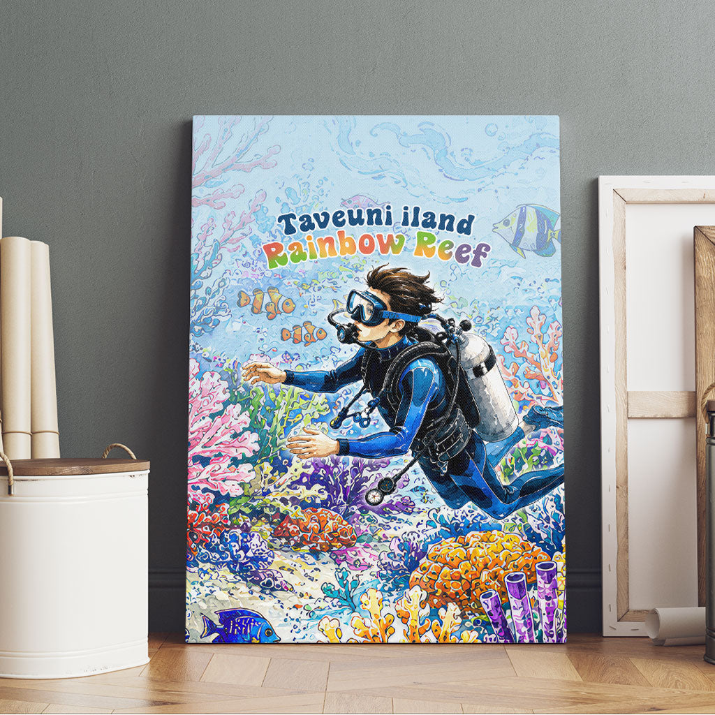 Fiji Taveuni Rainbow Reef Canvas Wall Art Scuba Diver Vibrant Undersea Coral Garden Watercolor TS04 - Polynesian Pride