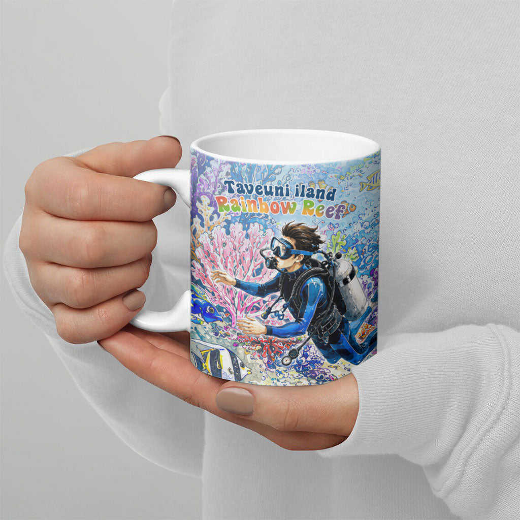 Fiji Taveuni Rainbow Reef Ceramic Mug Scuba Diver Vibrant Undersea Coral Garden Watercolor TS04 - Polynesian Pride