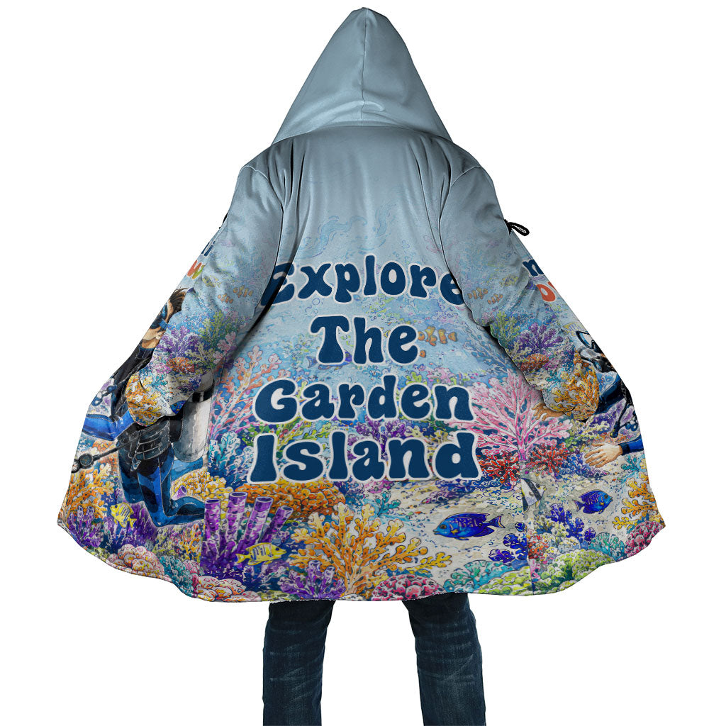 Fiji Taveuni Rainbow Reef Cloak Scuba Diver Vibrant Undersea Coral Garden Watercolor