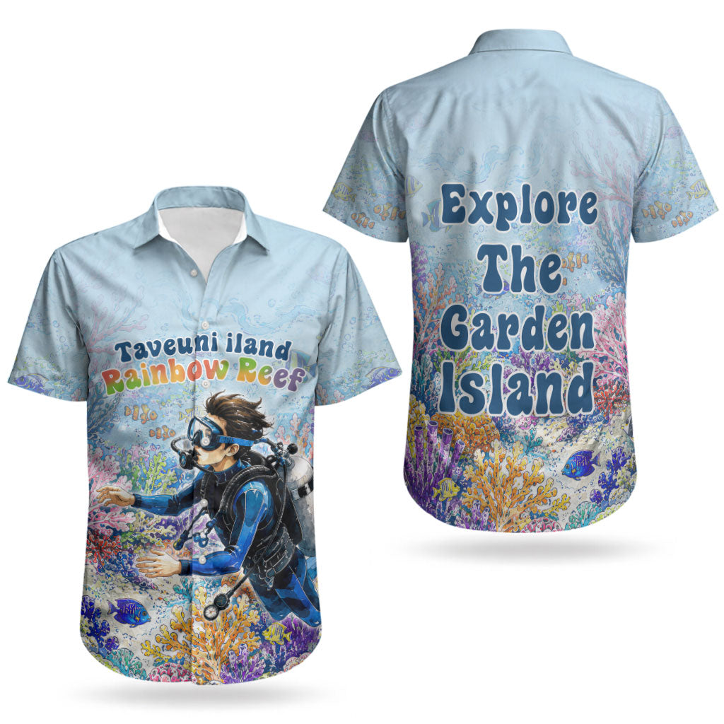 Fiji Taveuni Rainbow Reef Couples Matching Long Sleeve Bodycon Dress and Hawaiian Shirt Scuba Diver Vibrant Undersea Coral Garden Watercolor TS04 - Polynesian Pride