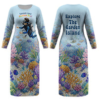Fiji Taveuni Rainbow Reef Couples Matching Long Sleeve Bodycon Dress and Long Sleeve Button Shirt Scuba Diver Vibrant Undersea Coral Garden Watercolor TS04 - Polynesian Pride