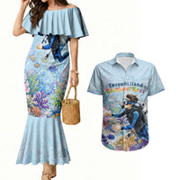 Fiji Taveuni Rainbow Reef Couples Matching Mermaid Dress and Hawaiian Shirt Scuba Diver Vibrant Undersea Coral Garden Watercolor TS04 Blue - Polynesian Pride