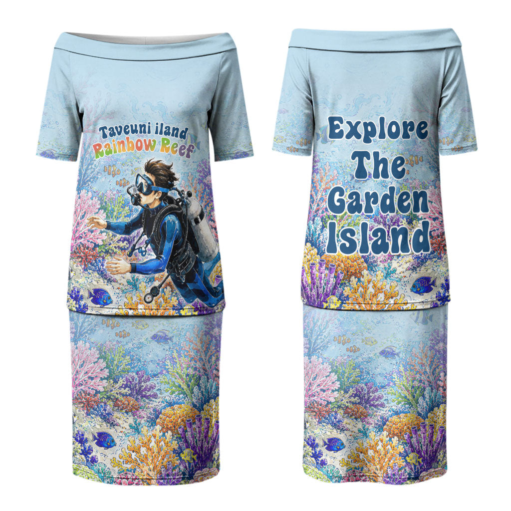 Fiji Taveuni Rainbow Reef Couples Matching Puletasi and Hawaiian Shirt Scuba Diver Vibrant Undersea Coral Garden Watercolor TS04 - Polynesian Pride