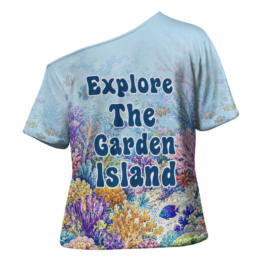 Fiji Taveuni Rainbow Reef Cross Shoulder Shirt Scuba Diver Vibrant Undersea Coral Garden Watercolor TS04 - Polynesian Pride