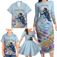 Fiji Taveuni Rainbow Reef Family Matching Long Sleeve Bodycon Dress and Hawaiian Shirt Scuba Diver Vibrant Undersea Coral Garden Watercolor TS04 - Polynesian Pride