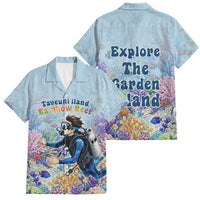 Fiji Taveuni Rainbow Reef Family Matching Mermaid Dress and Hawaiian Shirt Scuba Diver Vibrant Undersea Coral Garden Watercolor TS04 Dad's Shirt - Short Sleeve Blue - Polynesian Pride