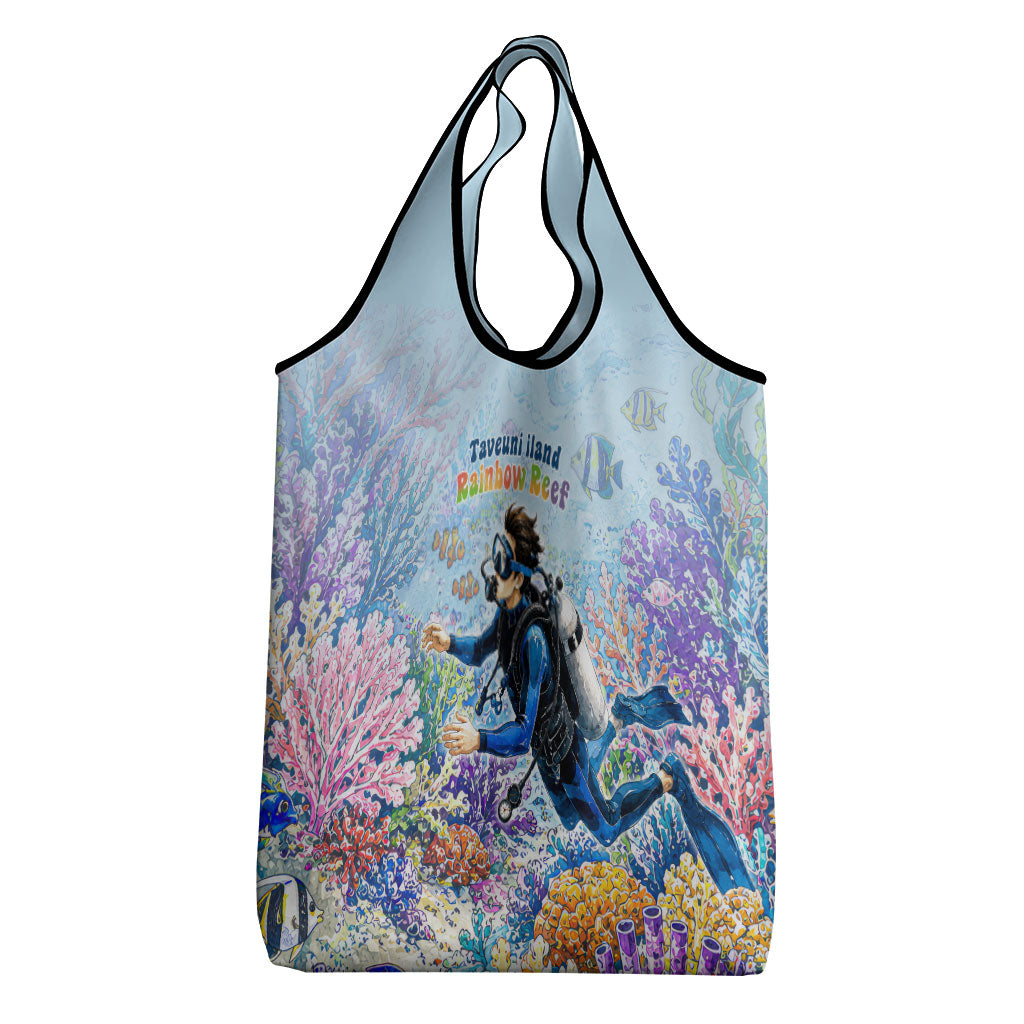 Fiji Taveuni Rainbow Reef Grocery Bag Scuba Diver Vibrant Undersea Coral Garden Watercolor TS04 - Polynesian Pride