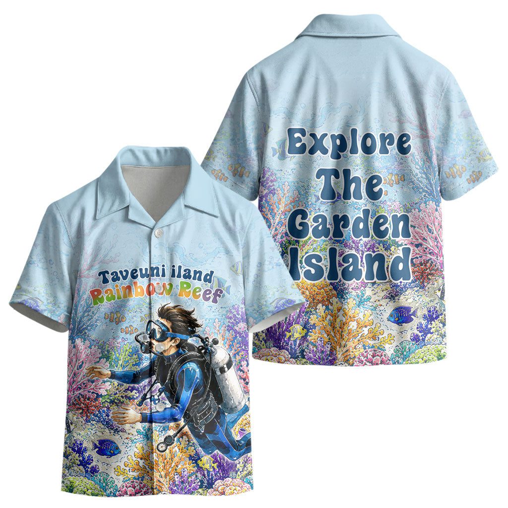 Fiji Taveuni Rainbow Reef Kid Hawaiian Shirt Scuba Diver Vibrant Undersea Coral Garden Watercolor TS04 - Polynesian Pride