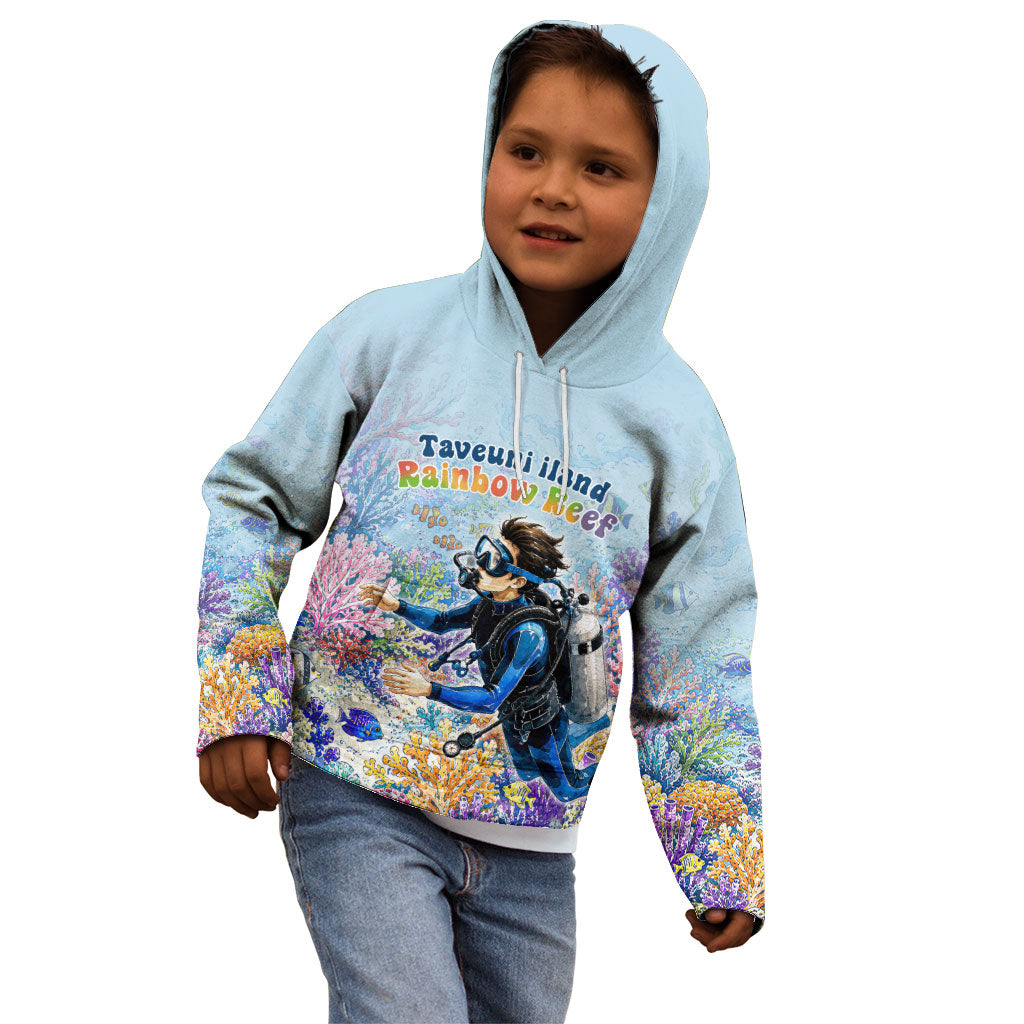 Fiji Taveuni Rainbow Reef Kid Hoodie Scuba Diver Vibrant Undersea Coral Garden Watercolor TS04 - Polynesian Pride