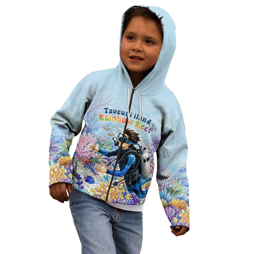 Fiji Taveuni Rainbow Reef Kid Hoodie Scuba Diver Vibrant Undersea Coral Garden Watercolor TS04 - Polynesian Pride