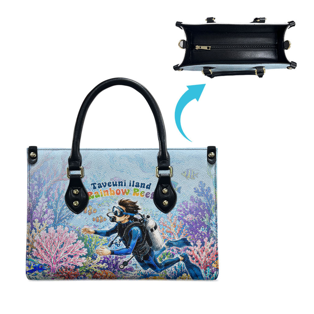 Fiji Taveuni Rainbow Reef Leather Bag Scuba Diver Vibrant Undersea Coral Garden Watercolor TS04 - Polynesian Pride