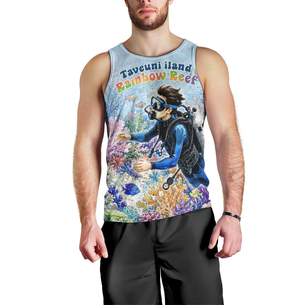 Fiji Taveuni Rainbow Reef Men Tank Top Scuba Diver Vibrant Undersea Coral Garden Watercolor TS04 - Polynesian Pride