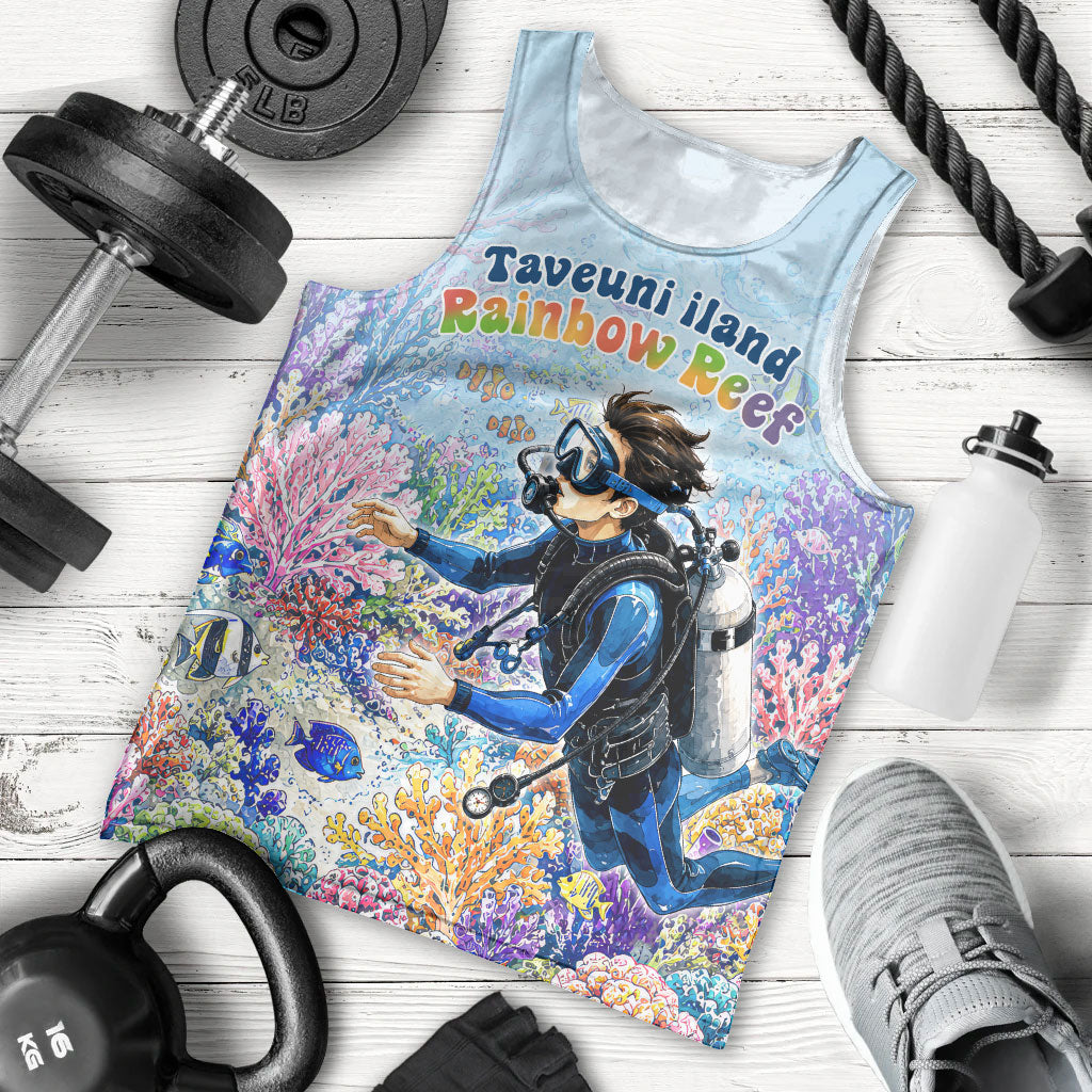 Fiji Taveuni Rainbow Reef Men Tank Top Scuba Diver Vibrant Undersea Coral Garden Watercolor TS04 - Polynesian Pride