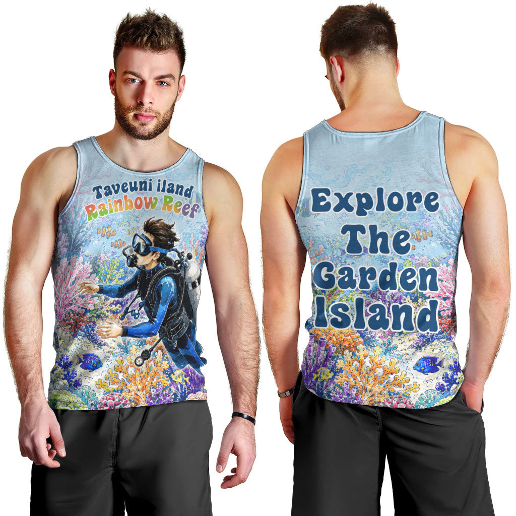 Fiji Taveuni Rainbow Reef Men Tank Top Scuba Diver Vibrant Undersea Coral Garden Watercolor TS04 - Polynesian Pride