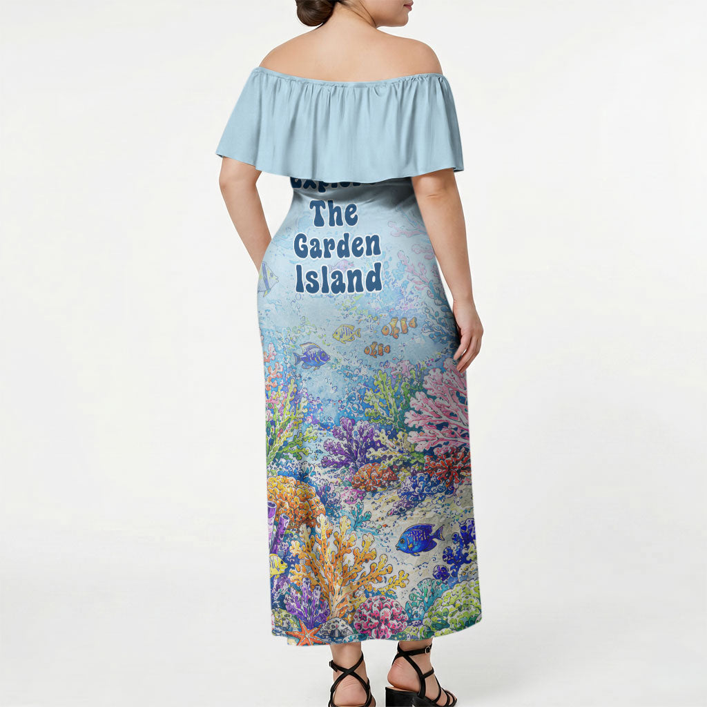 Fiji Taveuni Rainbow Reef Off Shoulder Maxi Dress Scuba Diver Vibrant Undersea Coral Garden Watercolor TS04 - Polynesian Pride