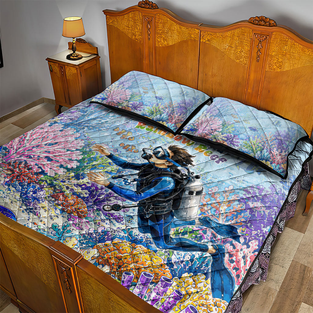 Fiji Taveuni Rainbow Reef Quilt Bed Set Scuba Diver Vibrant Undersea Coral Garden Watercolor TS04 - Polynesian Pride