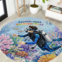 Fiji Taveuni Rainbow Reef Round Carpet Scuba Diver Vibrant Undersea Coral Garden Watercolor TS04 Blue - Polynesian Pride