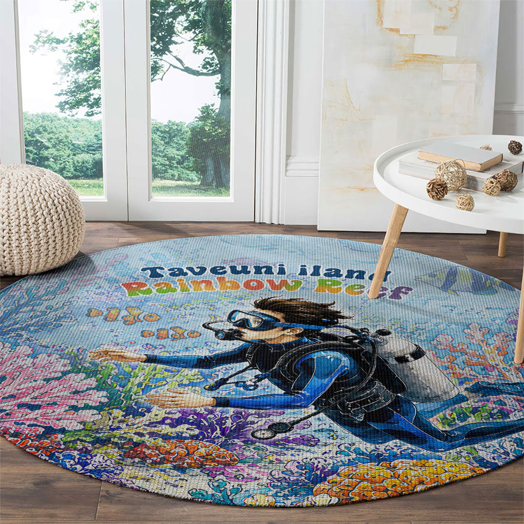 Fiji Taveuni Rainbow Reef Round Carpet Scuba Diver Vibrant Undersea Coral Garden Watercolor TS04 - Polynesian Pride