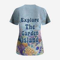 Fiji Taveuni Rainbow Reef Scrub Top Scuba Diver Vibrant Undersea Coral Garden Watercolor
