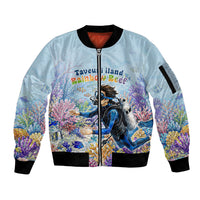 Fiji Taveuni Rainbow Reef Sleeve Zip Bomber Jacket Scuba Diver Vibrant Undersea Coral Garden Watercolor TS04 Unisex Blue - Polynesian Pride
