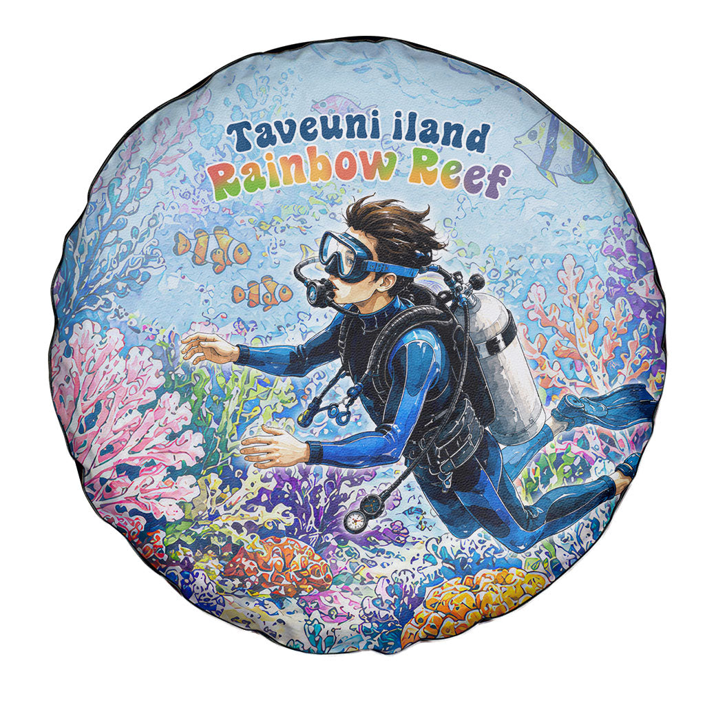Fiji Taveuni Rainbow Reef Spare Tire Cover Scuba Diver Vibrant Undersea Coral Garden Watercolor TS04 - Polynesian Pride