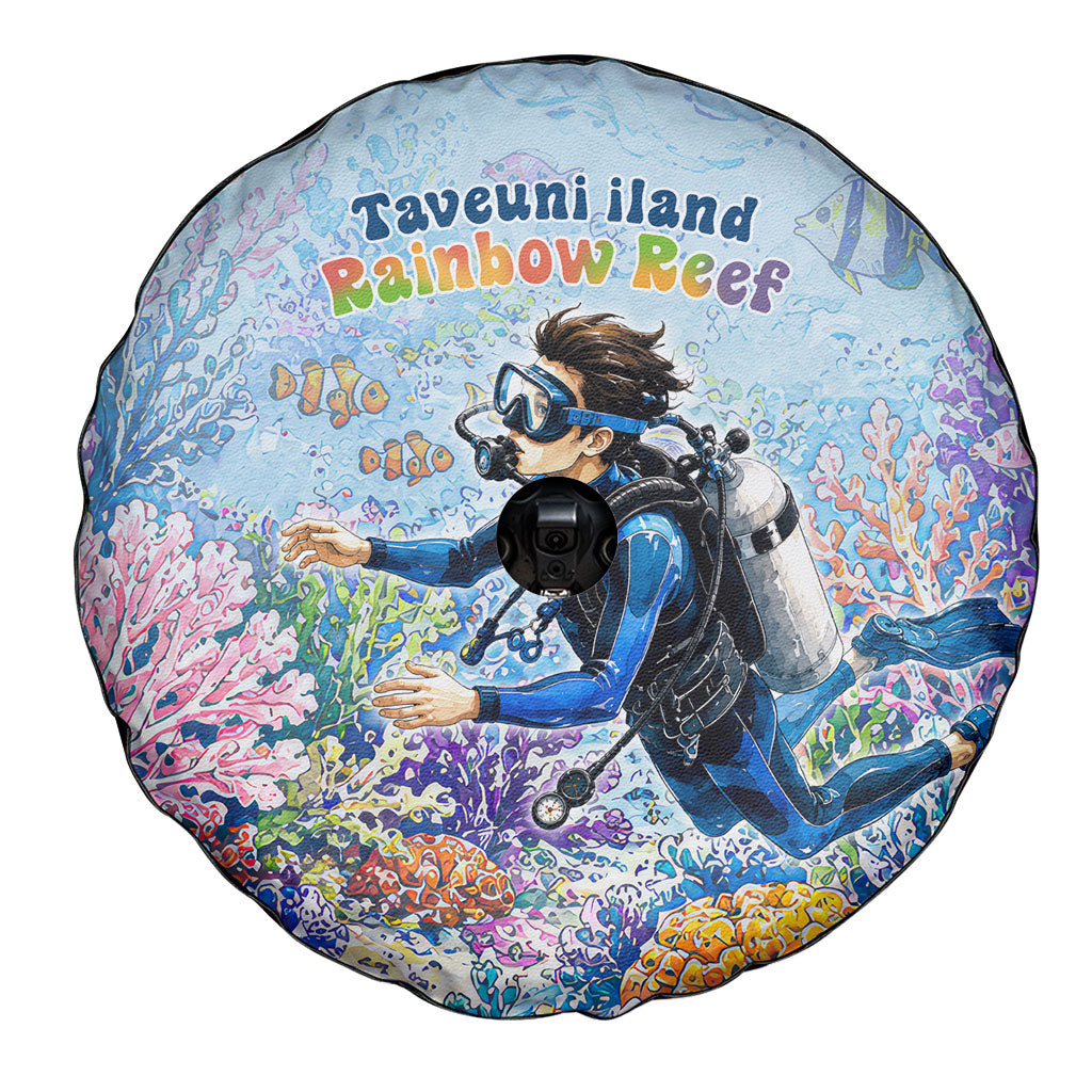 Fiji Taveuni Rainbow Reef Spare Tire Cover Scuba Diver Vibrant Undersea Coral Garden Watercolor TS04 - Polynesian Pride
