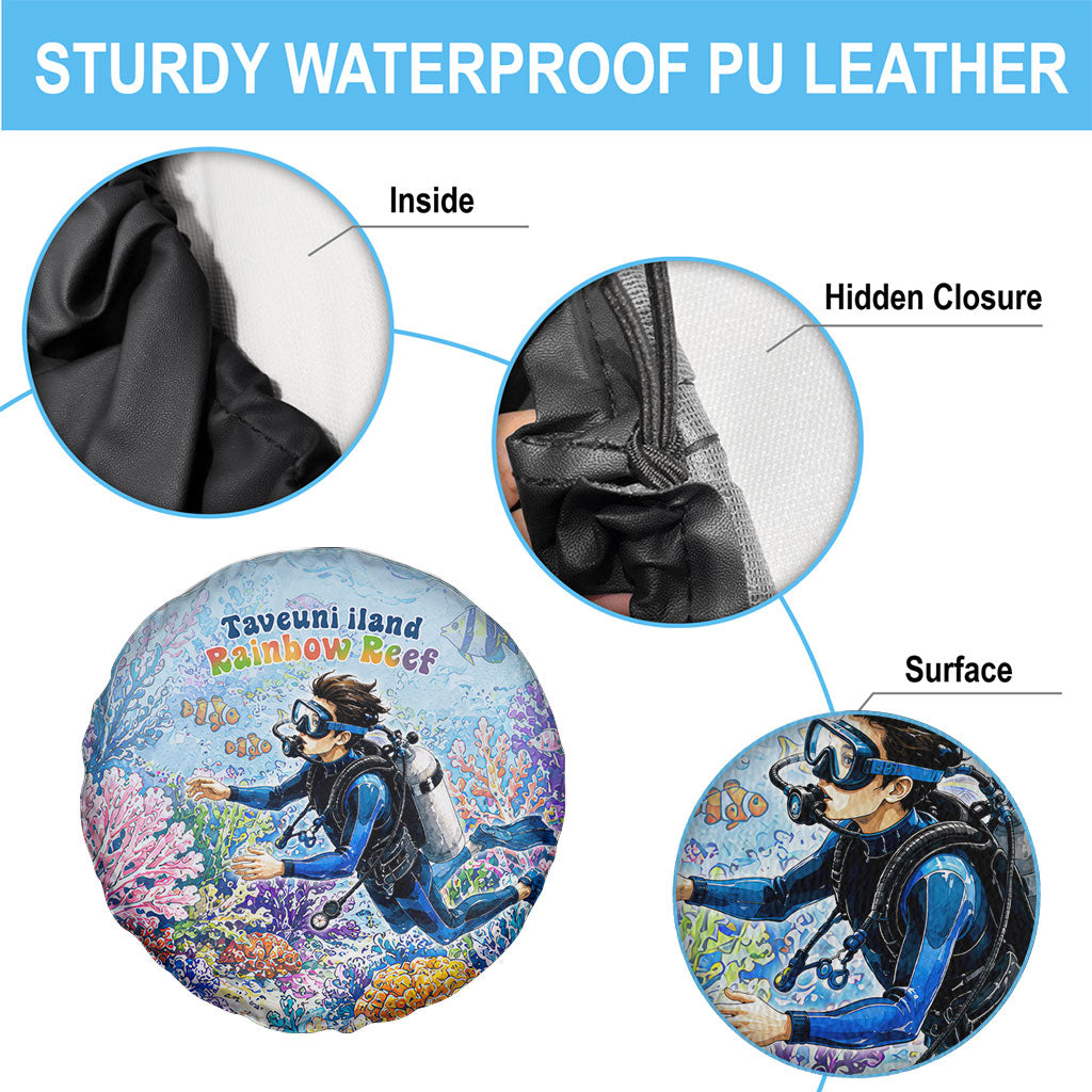 Fiji Taveuni Rainbow Reef Spare Tire Cover Scuba Diver Vibrant Undersea Coral Garden Watercolor TS04 - Polynesian Pride
