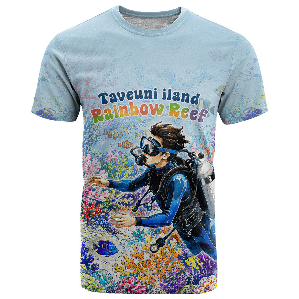 Fiji Taveuni Rainbow Reef T Shirt Scuba Diver Vibrant Undersea Coral Garden Watercolor