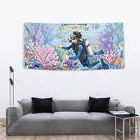 Fiji Taveuni Rainbow Reef Tapestry Scuba Diver Vibrant Undersea Coral Garden Watercolor TS04 - Polynesian Pride