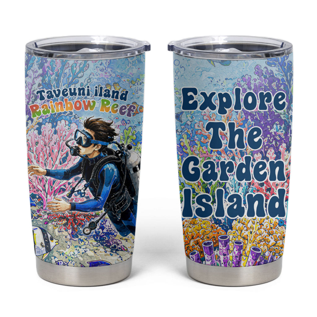 Fiji Taveuni Rainbow Reef Tumbler Cup Scuba Diver Vibrant Undersea Coral Garden Watercolor