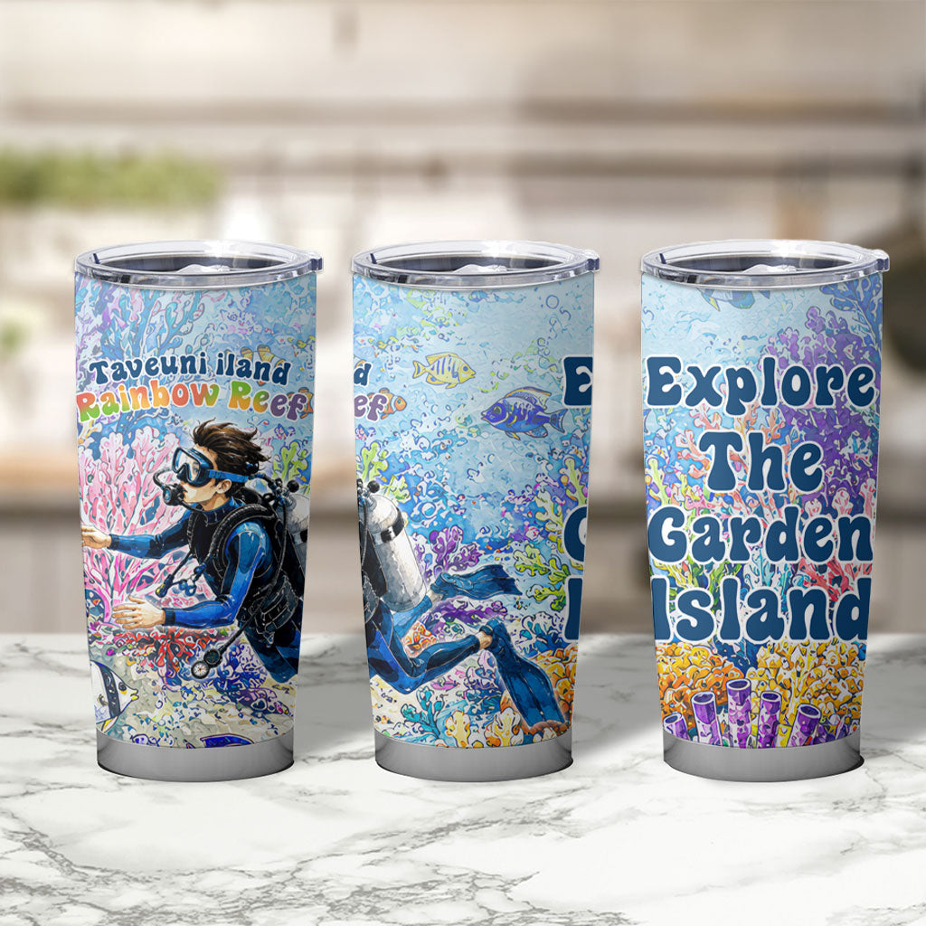 Fiji Taveuni Rainbow Reef Tumbler Cup Scuba Diver Vibrant Undersea Coral Garden Watercolor TS04 - Polynesian Pride