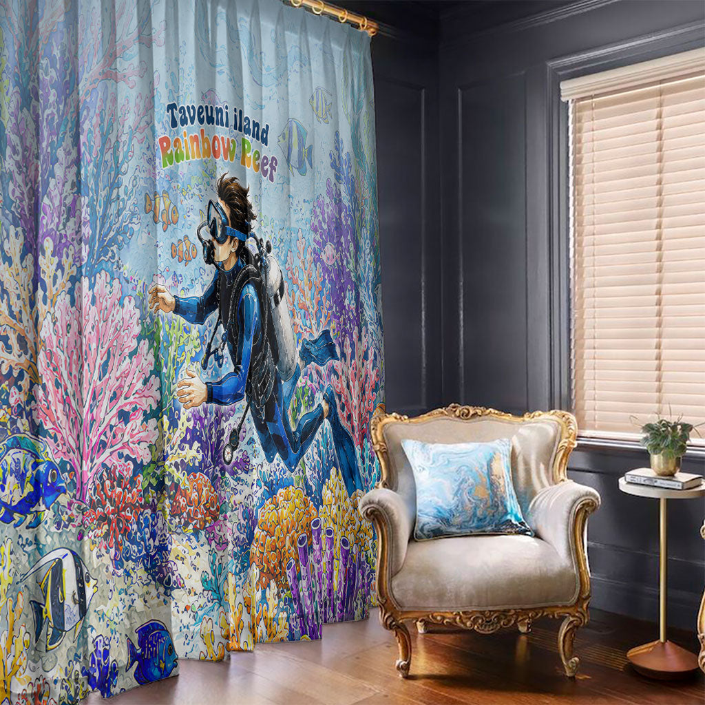 Fiji Taveuni Rainbow Reef Window Curtain Scuba Diver Vibrant Undersea Coral Garden Watercolor TS04 - Polynesian Pride