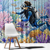 Fiji Taveuni Rainbow Reef Window Curtain Scuba Diver Vibrant Undersea Coral Garden Watercolor TS04 - Polynesian Pride