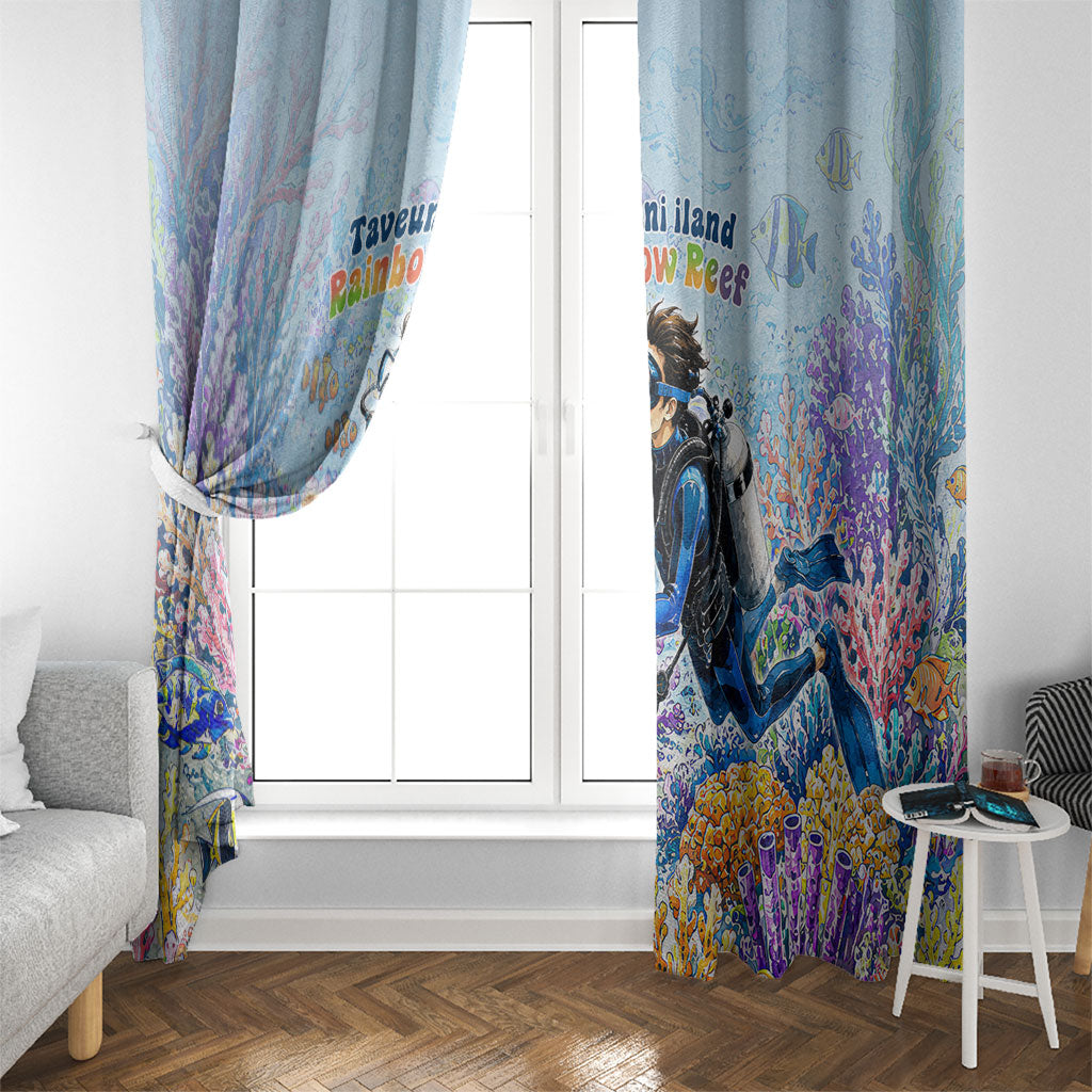 Fiji Taveuni Rainbow Reef Window Curtain Scuba Diver Vibrant Undersea Coral Garden Watercolor TS04 - Polynesian Pride
