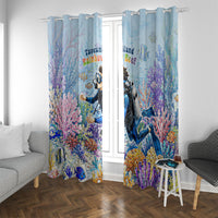 Fiji Taveuni Rainbow Reef Window Curtain Scuba Diver Vibrant Undersea Coral Garden Watercolor TS04 With Grommets Blue - Polynesian Pride