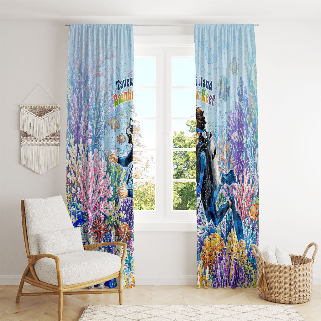 Fiji Taveuni Rainbow Reef Window Curtain Scuba Diver Vibrant Undersea Coral Garden Watercolor TS04 - Polynesian Pride