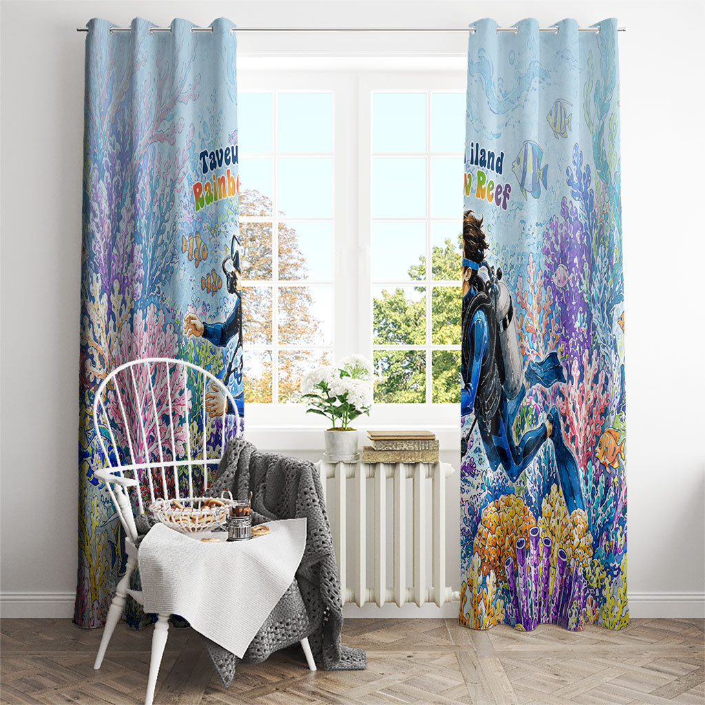 Fiji Taveuni Rainbow Reef Window Curtain Scuba Diver Vibrant Undersea Coral Garden Watercolor TS04 - Polynesian Pride