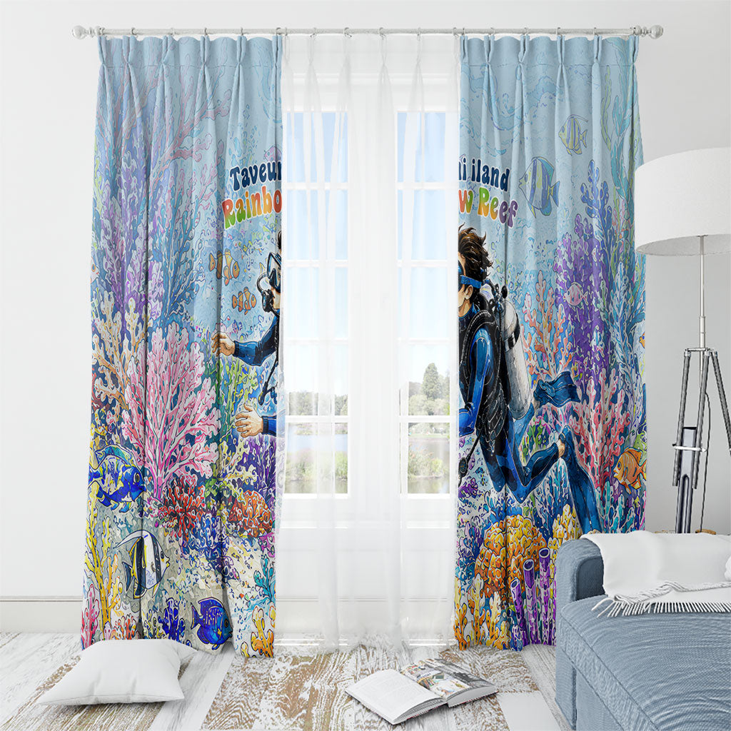 Fiji Taveuni Rainbow Reef Window Curtain Scuba Diver Vibrant Undersea Coral Garden Watercolor TS04 - Polynesian Pride