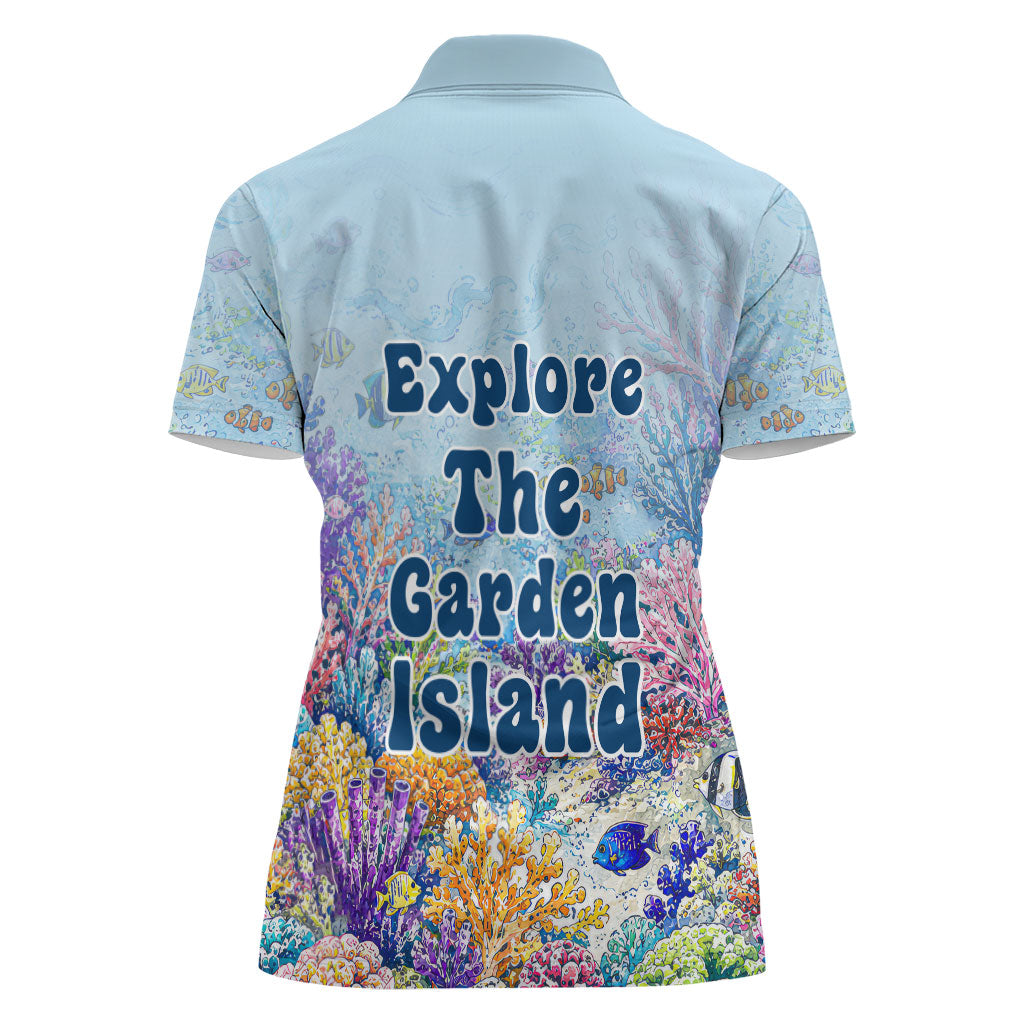 Fiji Taveuni Rainbow Reef Women Polo Shirt Scuba Diver Vibrant Undersea Coral Garden Watercolor TS04 - Polynesian Pride