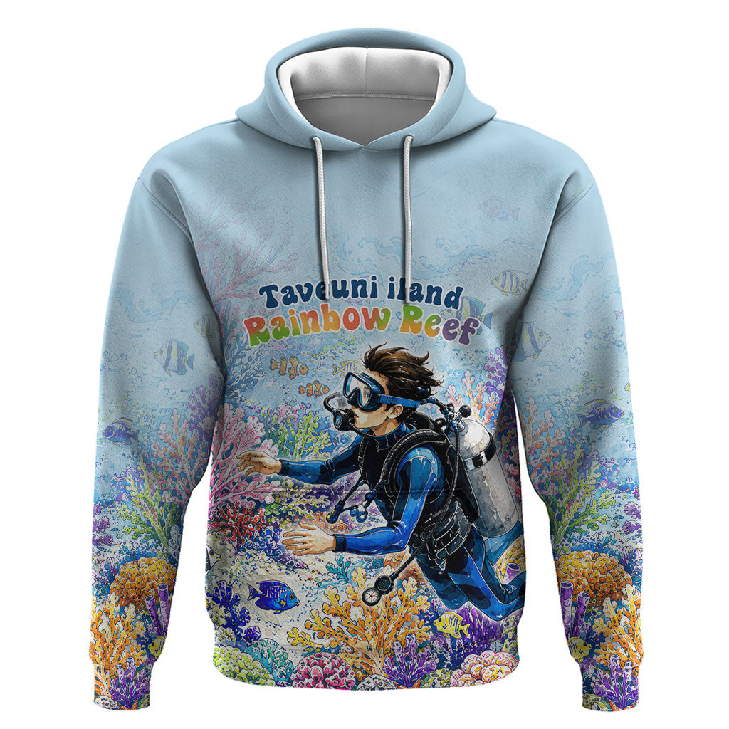 Fiji Taveuni Rainbow Reef Zip Hoodie Scuba Diver Vibrant Undersea Coral Garden Watercolor TS04 Pullover Hoodie Blue - Polynesian Pride