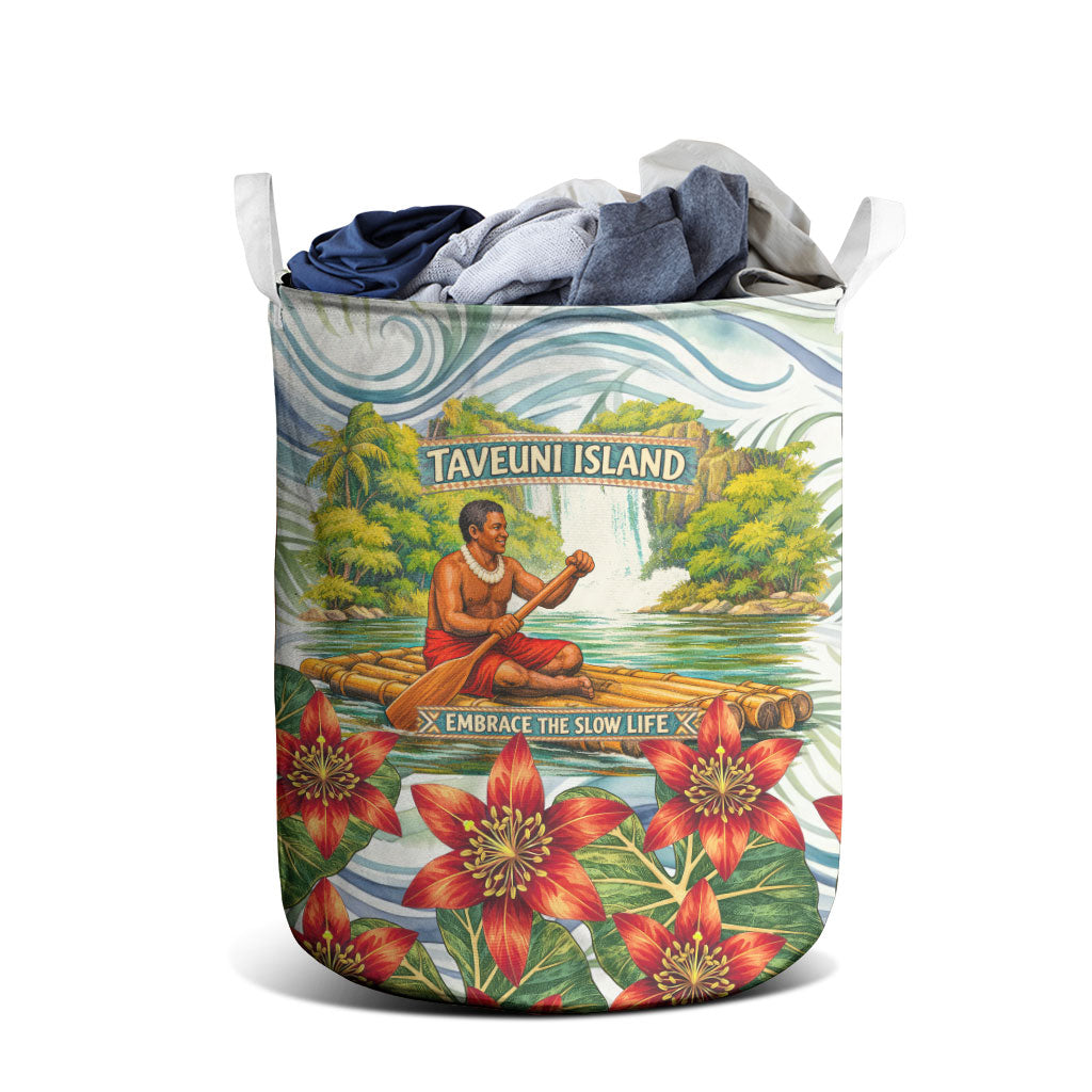 Fiji Taveuni Island Dateline Crossing Laundry Basket Tropical Cultural Landscape With Tagimoucia Floral Pattern TS04 - Polynesian Pride