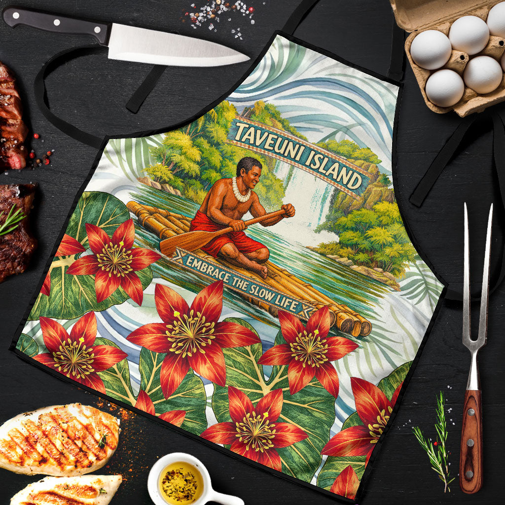 Fiji Taveuni Island Dateline Crossing Apron Tropical Cultural Landscape With Tagimoucia Floral Pattern TS04 White Green - Polynesian Pride