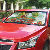 Fiji Taveuni Island Dateline Crossing Auto Sun Shade Tropical Cultural Landscape With Tagimoucia Floral Pattern TS04 - Polynesian Pride