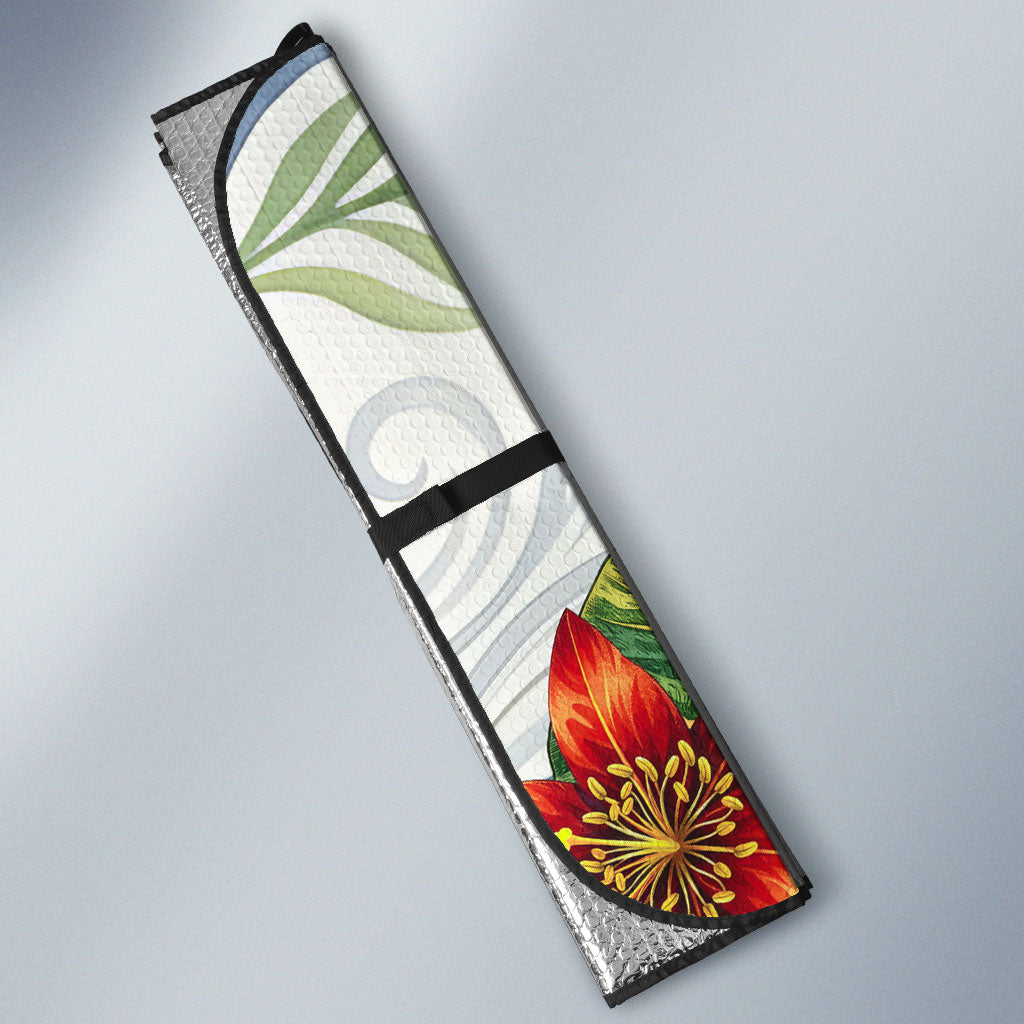 Fiji Taveuni Island Dateline Crossing Auto Sun Shade Tropical Cultural Landscape With Tagimoucia Floral Pattern TS04 - Polynesian Pride
