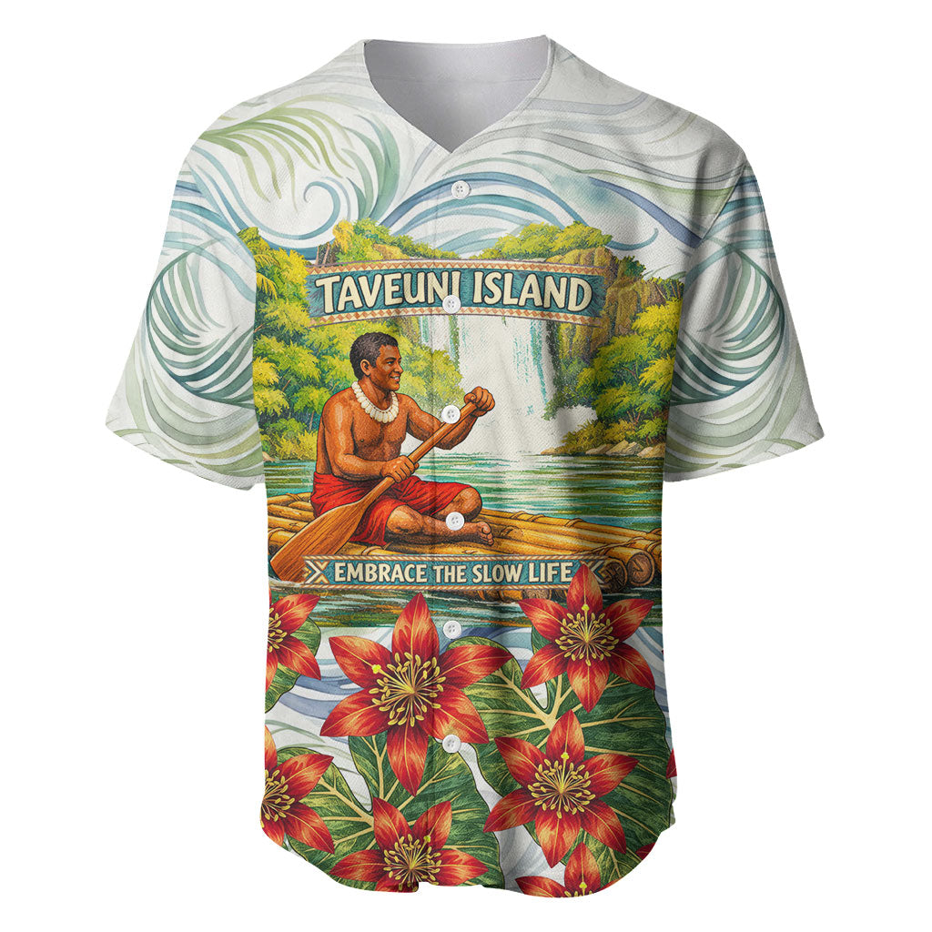 Fiji Taveuni Island Dateline Crossing Baseball Jersey Tropical Cultural Landscape With Tagimoucia Floral Pattern