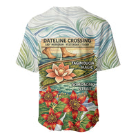 Fiji Taveuni Island Dateline Crossing Baseball Jersey Tropical Cultural Landscape With Tagimoucia Floral Pattern TS04 - Polynesian Pride
