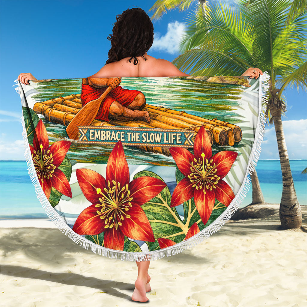 Fiji Taveuni Island Dateline Crossing Beach Blanket Tropical Cultural Landscape With Tagimoucia Floral Pattern TS04 - Polynesian Pride